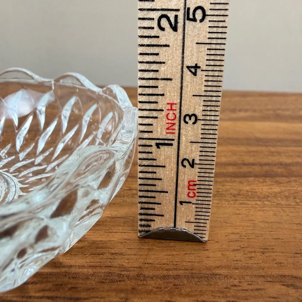 Pressed Glass Vintage Ring Holder Clear Diamond Scalloped Edge Vanity Dish